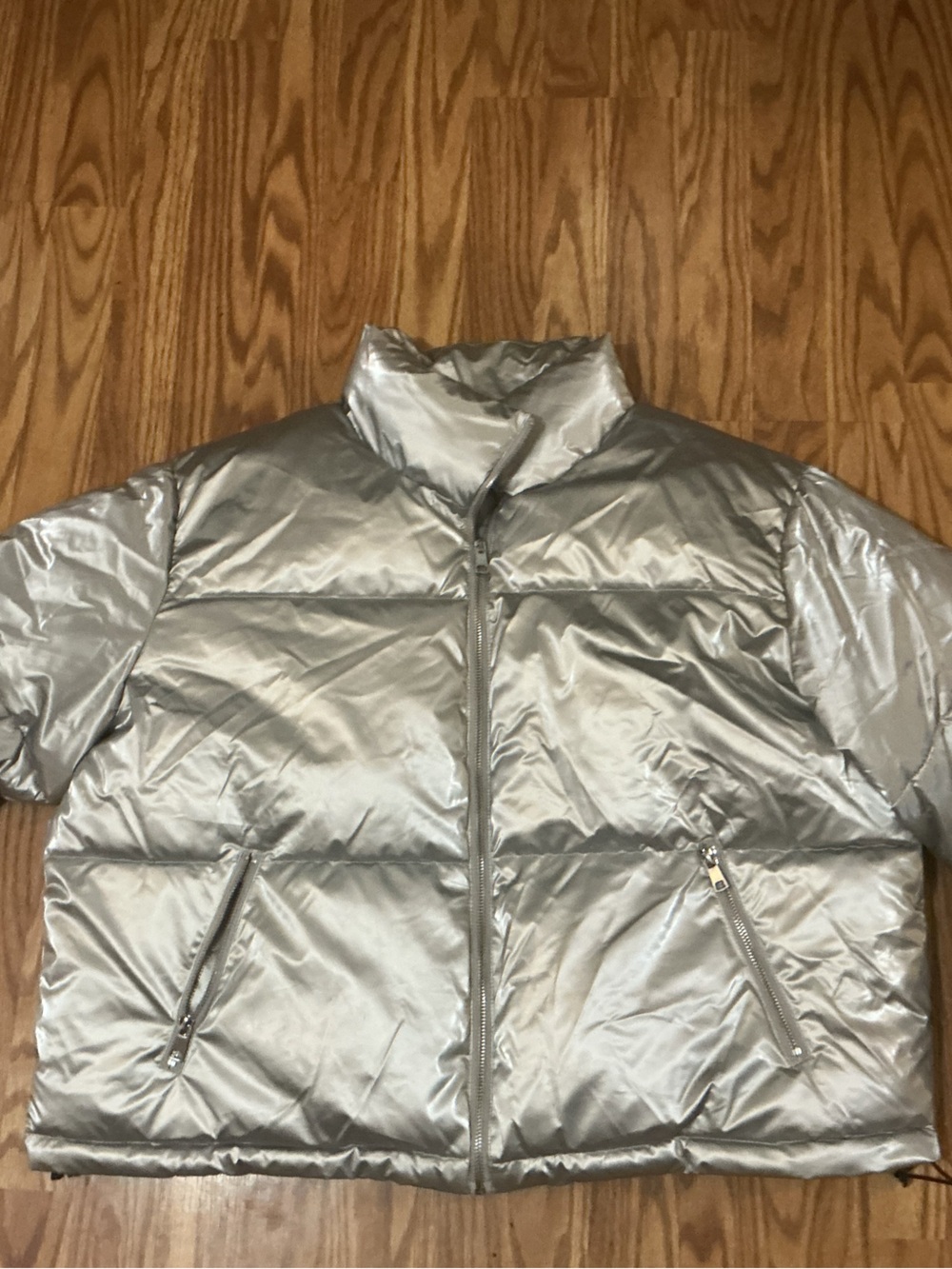 La Bella Active Wear 1X Metallic Silver Puffer Jacket Zip Front Quilted